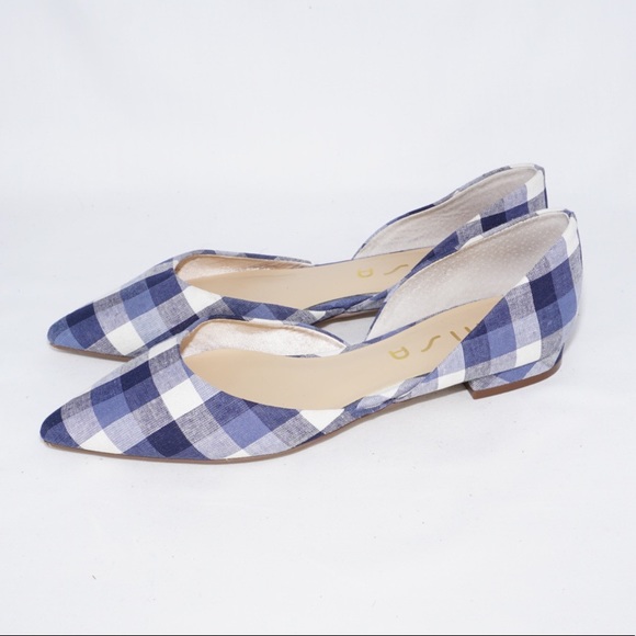 Unisa Blue & White Plaid D'Orsay Pointed-Toe Flats, Size 8 - Picture 7 of 8